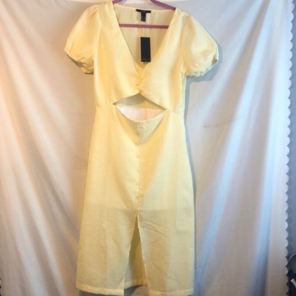 Forever 21 Yellow and White Cut Out Dress